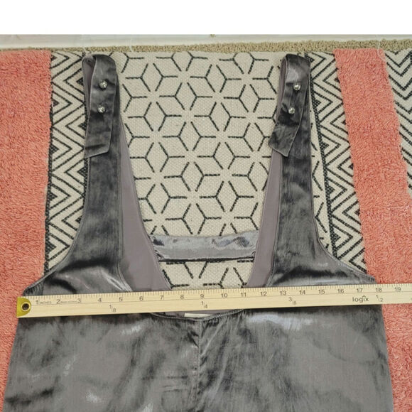 Anthropologie Maeve Crushed Velvet Wide Leg Jumpsuit in Silver Gray, sz Small - Picture 12 of 16